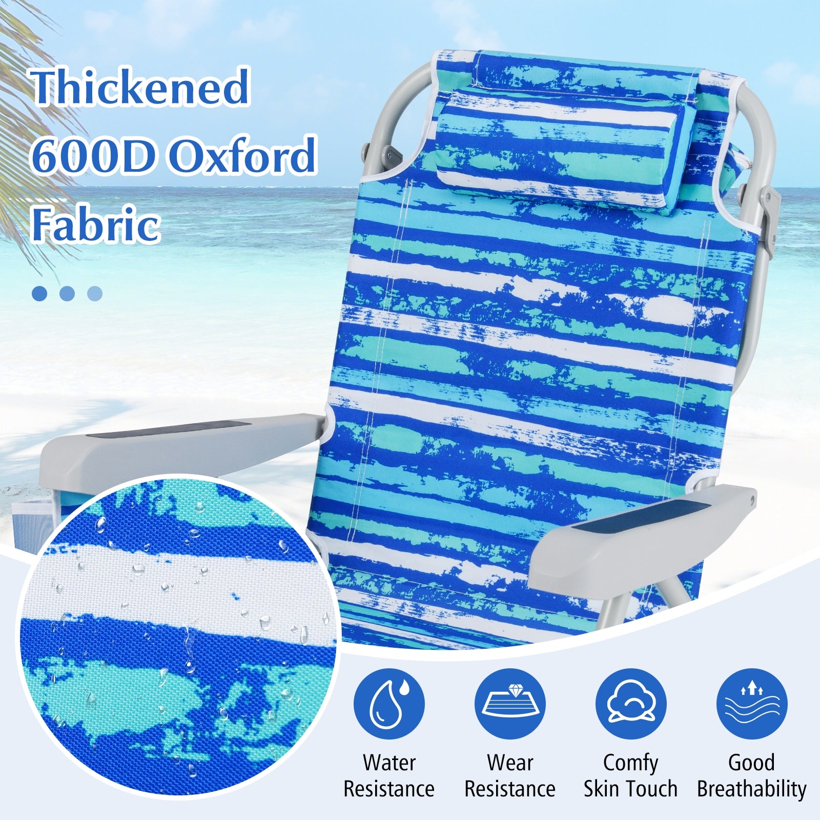 Foldable Backpack Beach Chair, With Cup Holder And Storage Pockets, Navy Beach & Lawn Chairs at Gallery Canada