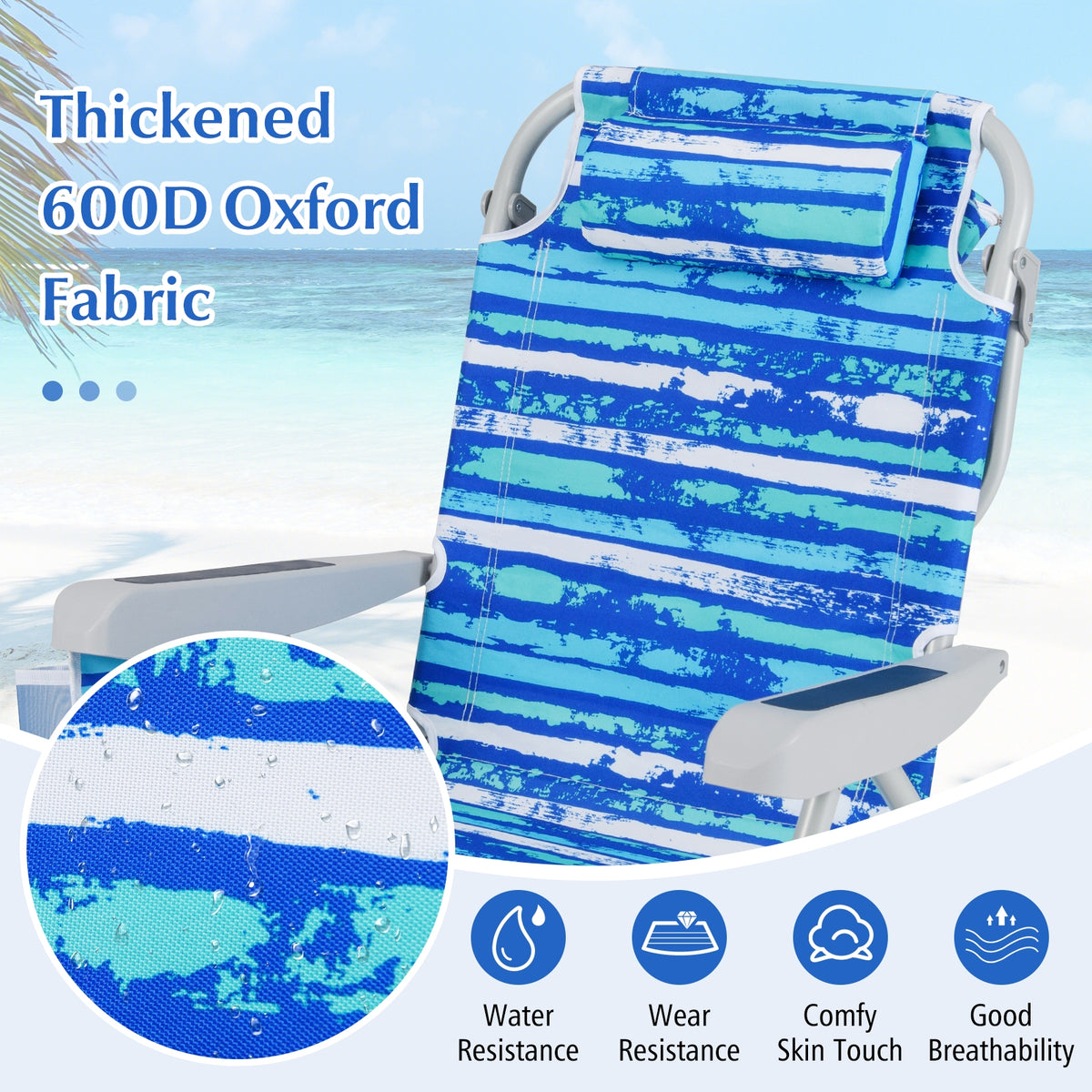 Foldable Backpack Beach Chair, With Cup Holder And Storage Pockets, Navy Beach & Lawn Chairs at Gallery Canada