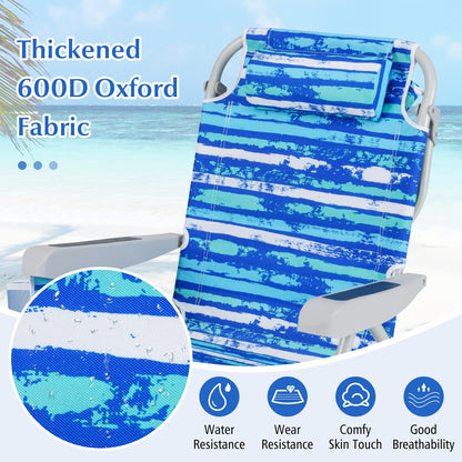 Foldable Backpack Beach Chair, With Cup Holder And Storage Pockets, Navy Beach & Lawn Chairs at Gallery Canada