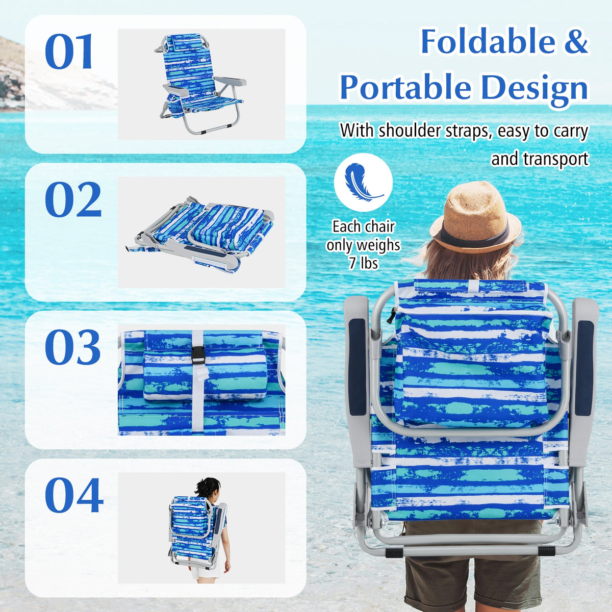 Foldable Backpack Beach Chair, With Cup Holder And Storage Pockets, Navy Beach & Lawn Chairs at Gallery Canada