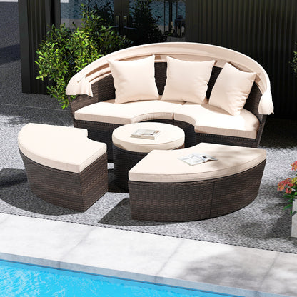 Patio Round Daybed With Retractable Canopy, White Outdoor Sectionals at Gallery Canada