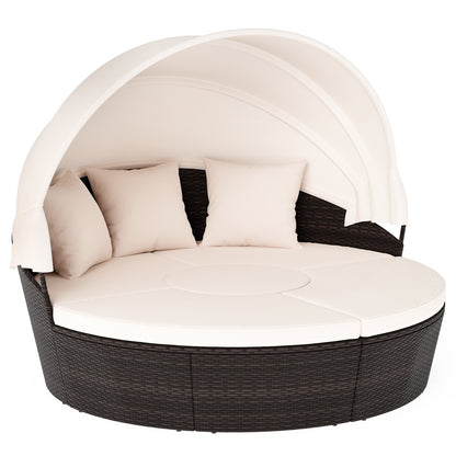 Patio Round Daybed With Retractable Canopy, White Outdoor Sectionals at Gallery Canada