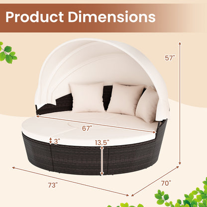 Patio Round Daybed With Retractable Canopy, White Outdoor Sectionals at Gallery Canada