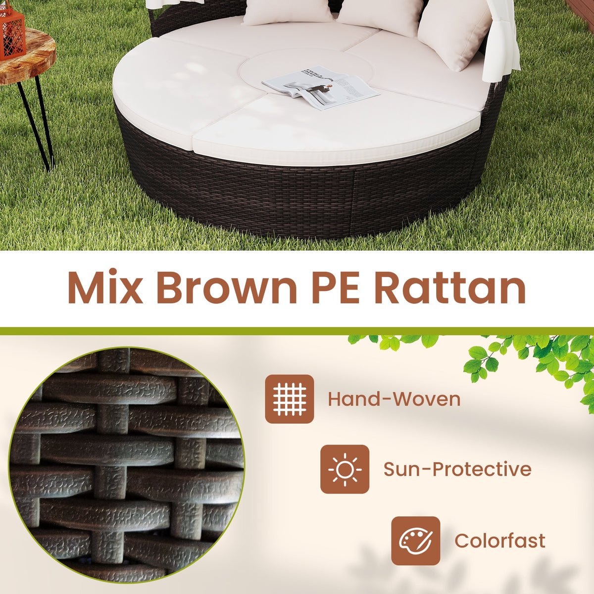 Patio Round Daybed With Retractable Canopy, White Outdoor Sectionals at Gallery Canada
