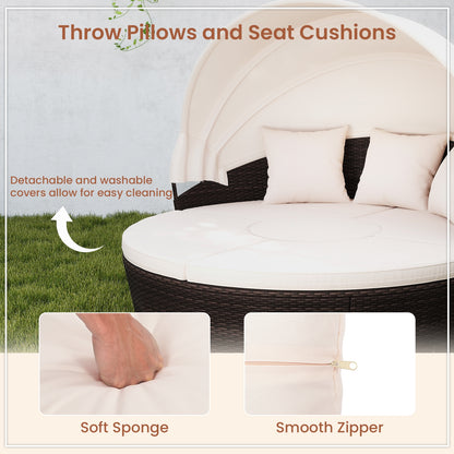 Patio Round Daybed With Retractable Canopy, White Outdoor Sectionals at Gallery Canada