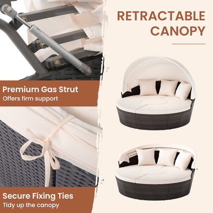Patio Round Daybed With Retractable Canopy, White Outdoor Sectionals at Gallery Canada