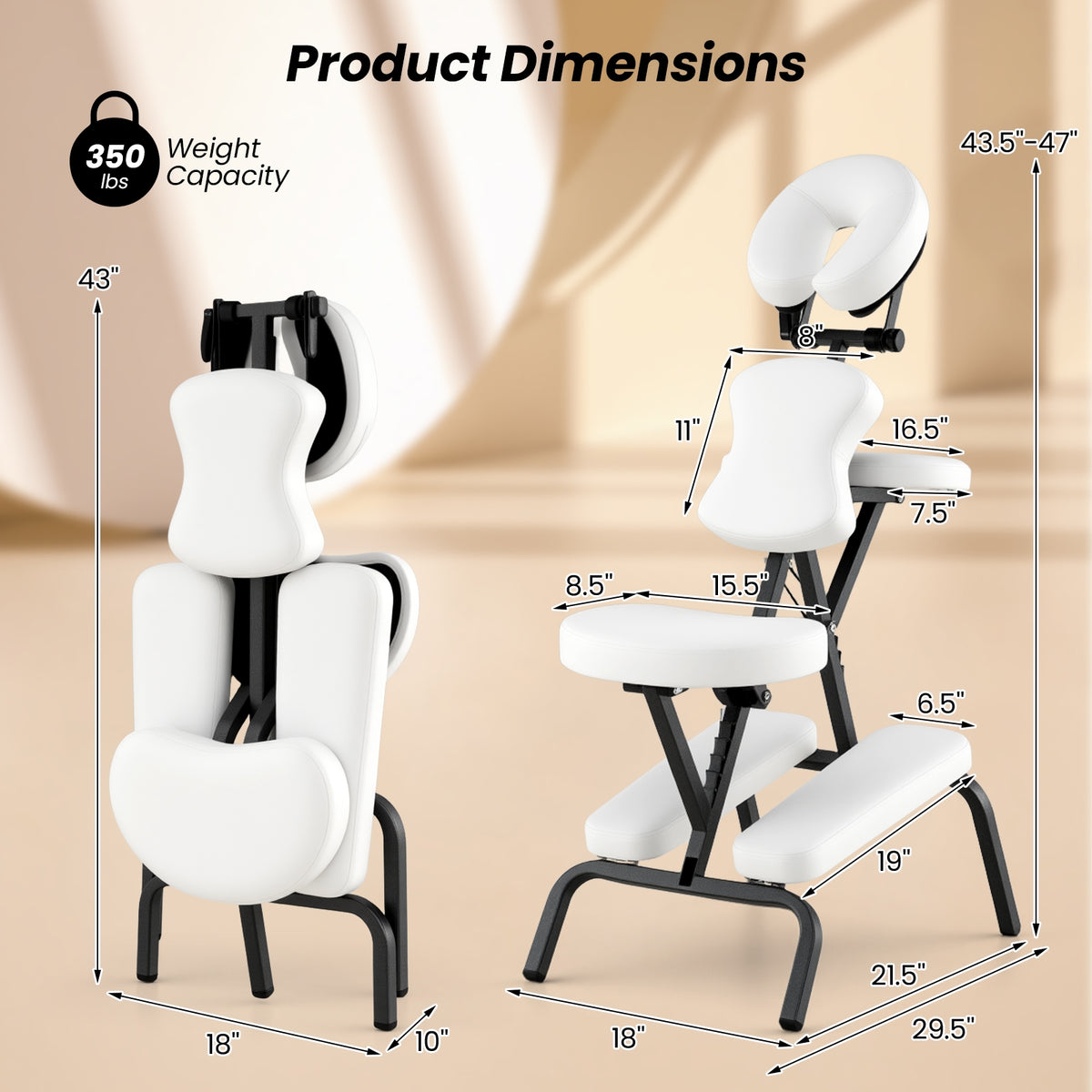 PU Leather Travel Massage Chair, With Thickened Sponge And Carrying Bag, White Spa & Salon at Gallery Canada