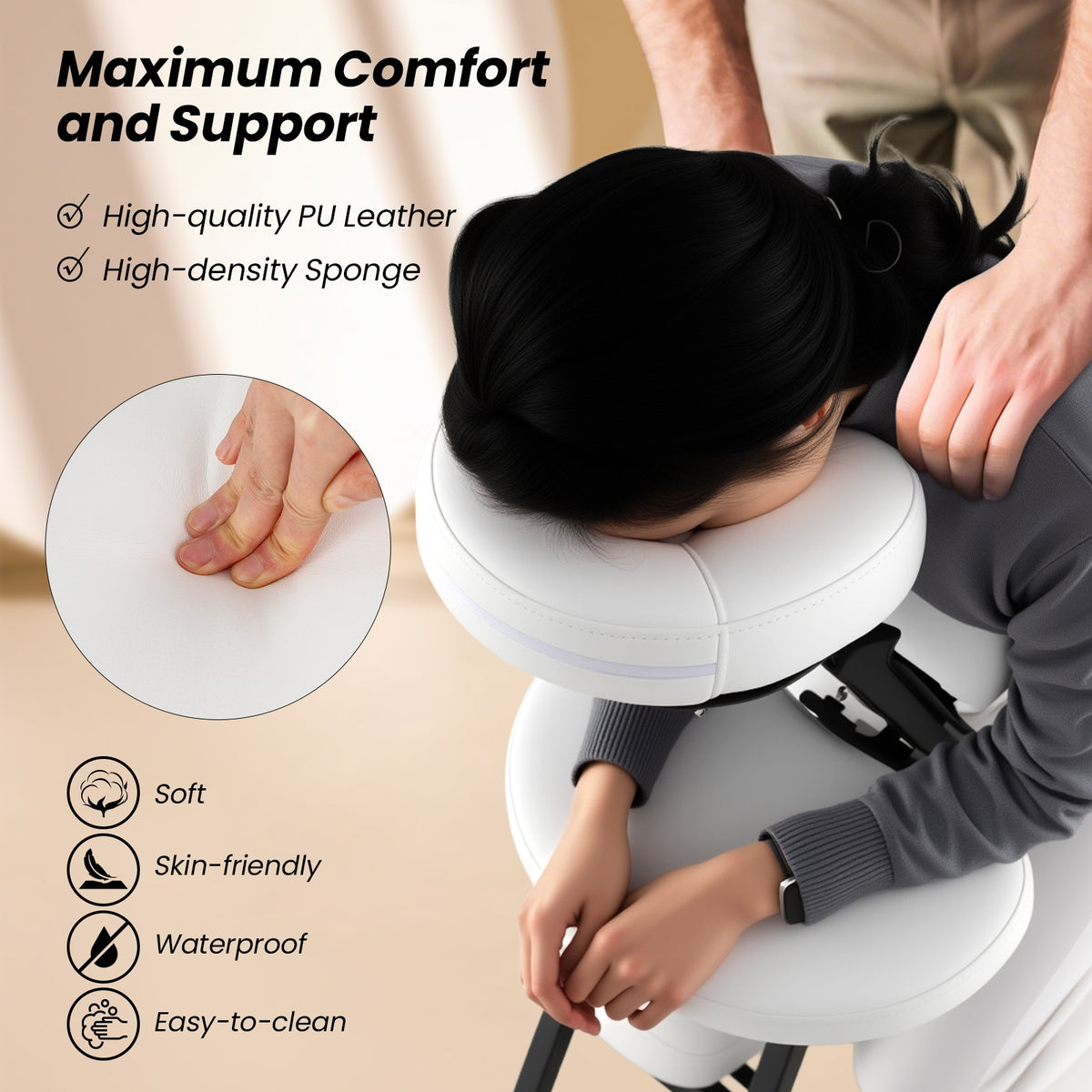 PU Leather Travel Massage Chair, With Thickened Sponge And Carrying Bag, White Spa & Salon at Gallery Canada