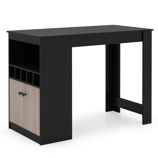48 Inch Bar Table With Storage Cabinet, Wine Rack, Black Bar Tables Black at Gallery Canada
