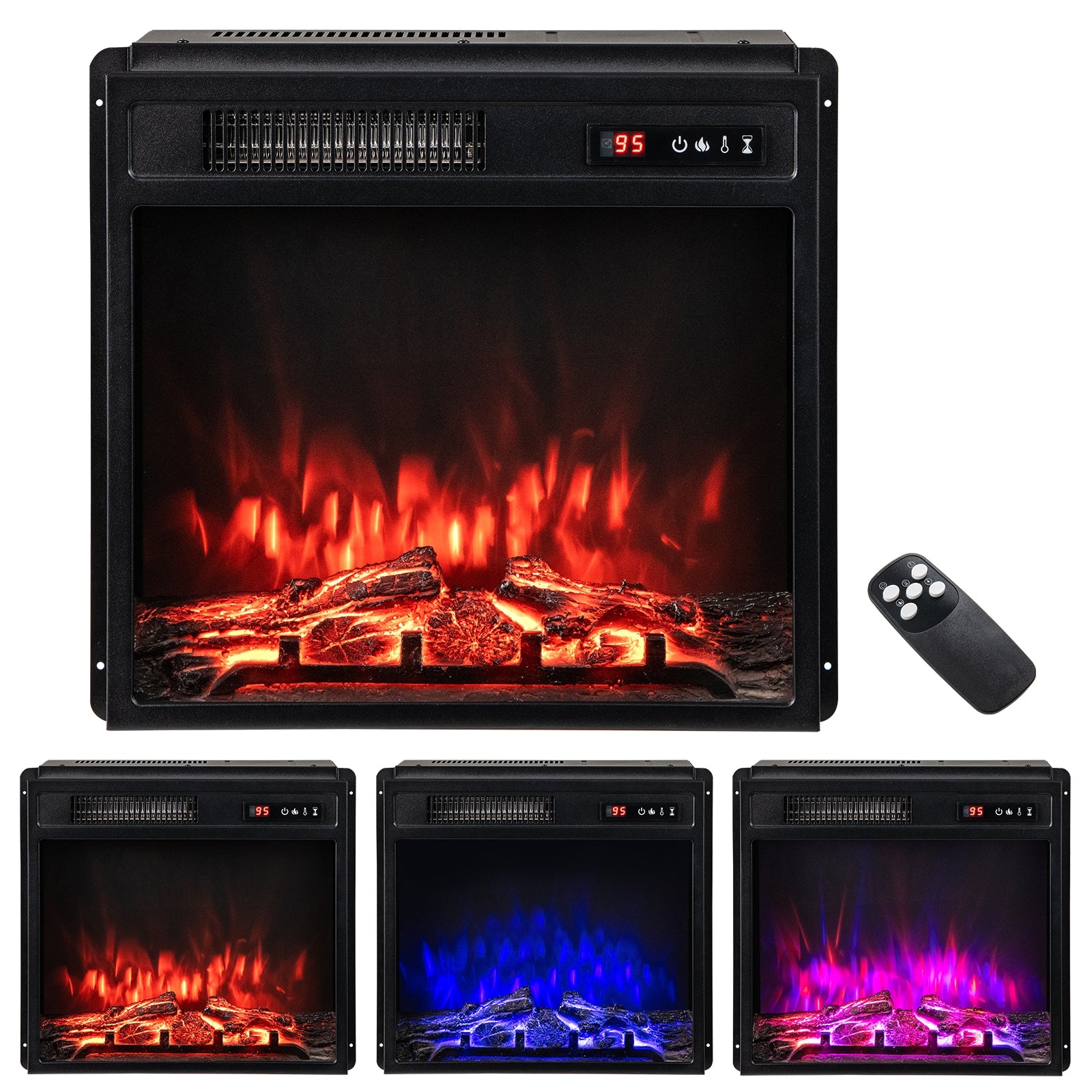 18 Inch Electric Fireplace Insert, 750W/1500W, Remote Control, Adjustable Flame Colors, Black Fireplaces at Gallery Canada