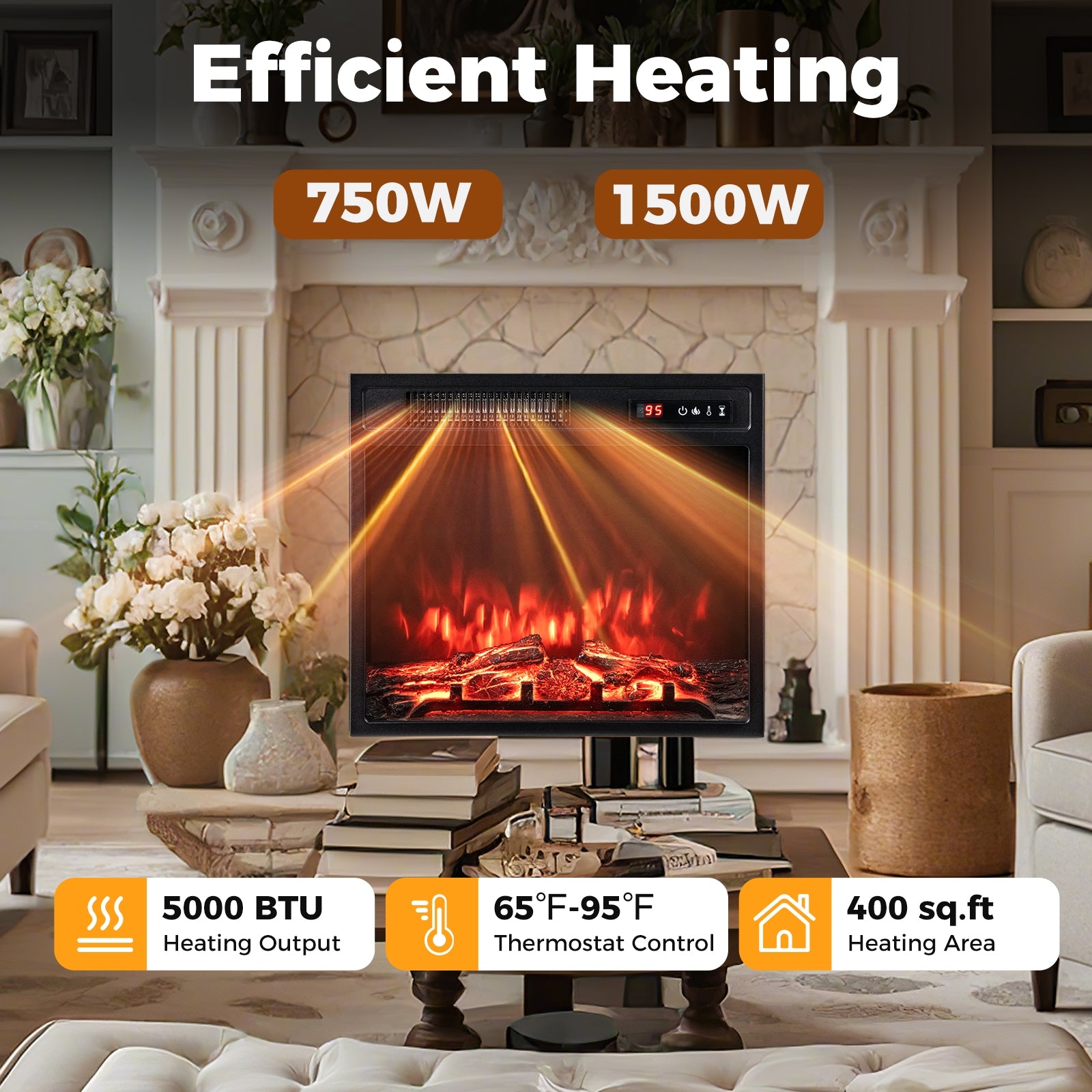 18 Inch Electric Fireplace Insert, 750W/1500W, Remote Control, Adjustable Flame Colors, Black Fireplaces at Gallery Canada