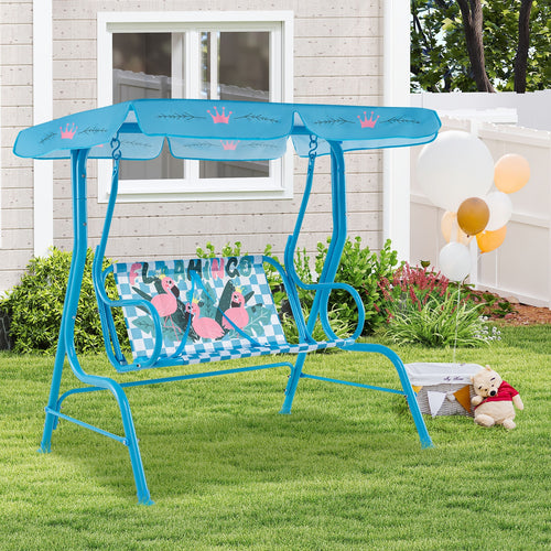 2-Seater Kids Patio Swing, Metal Stand, Adjustable Canopy, Navy