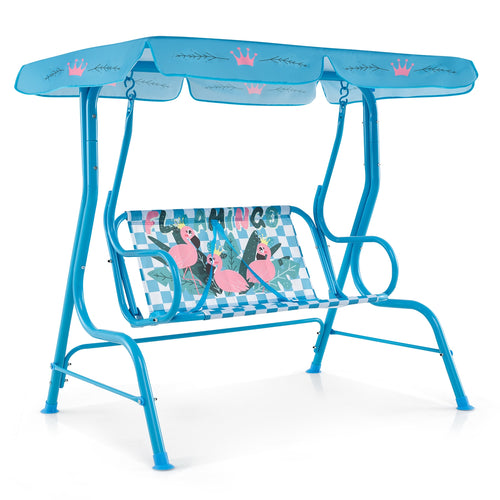 2-Seater Kids Patio Swing, Metal Stand, Adjustable Canopy, Navy