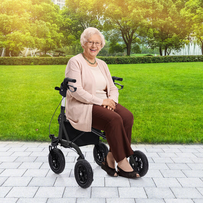 Foldable Height Adjustable Rollator Walker With Seat, Black Walkers & Rollators at Gallery Canada