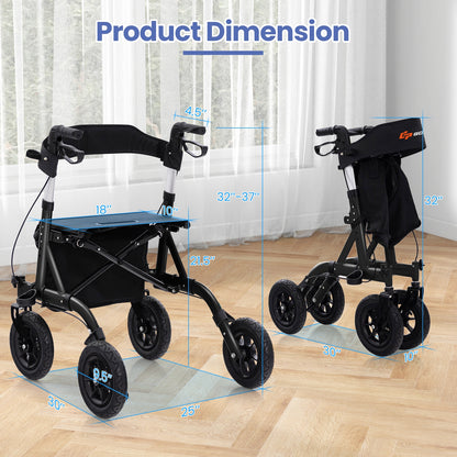 Foldable Height Adjustable Rollator Walker With Seat, Black Walkers & Rollators at Gallery Canada