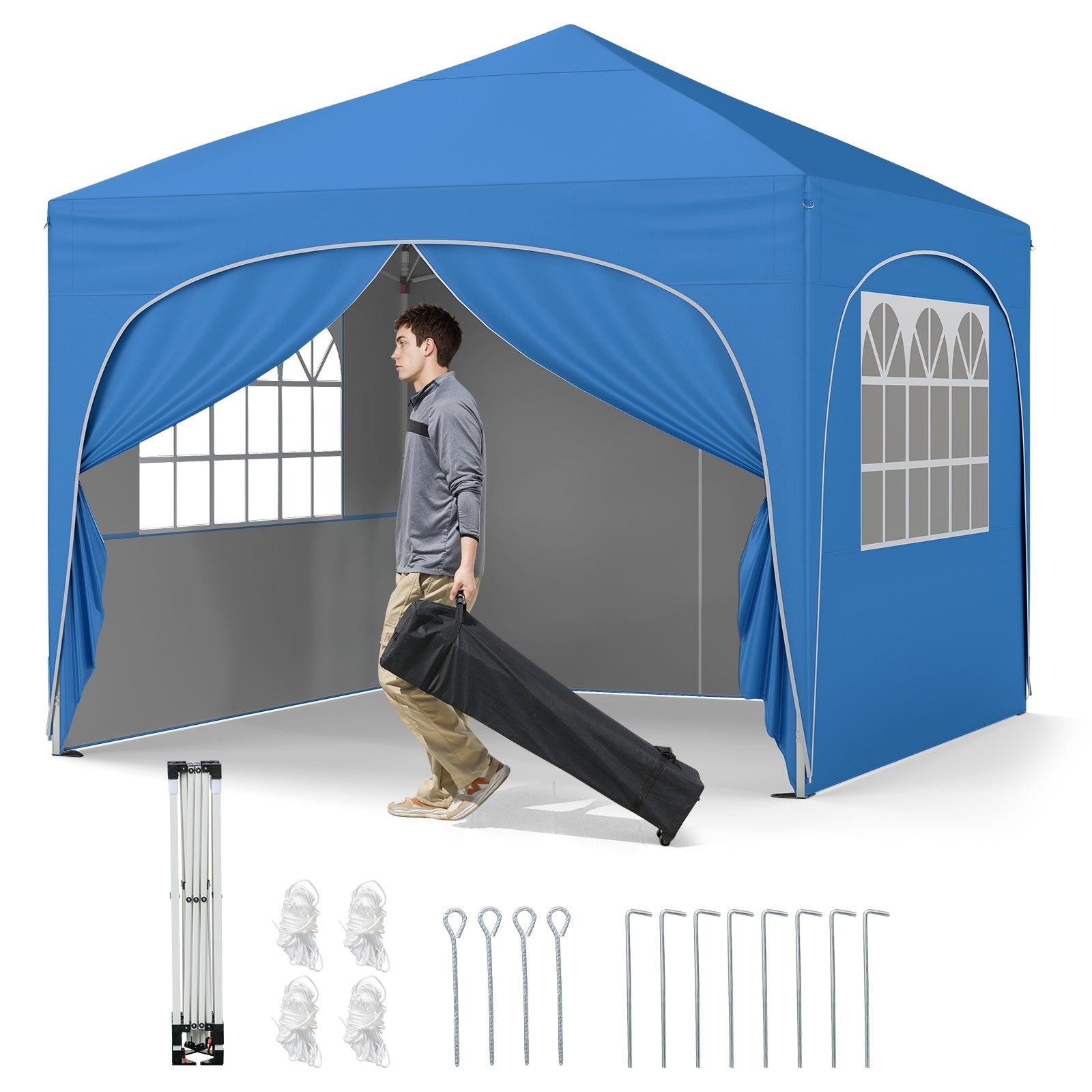 10 X 10 FT Pop Up Canopy Tent, 4 Removable Sidewalls, Blue Canopies at Gallery Canada