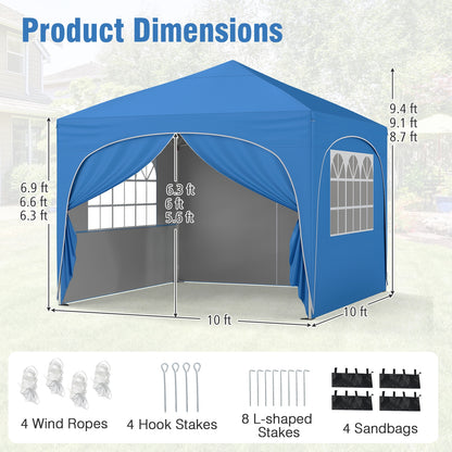 10 X 10 FT Pop Up Canopy Tent, 4 Removable Sidewalls, Blue Canopies at Gallery Canada