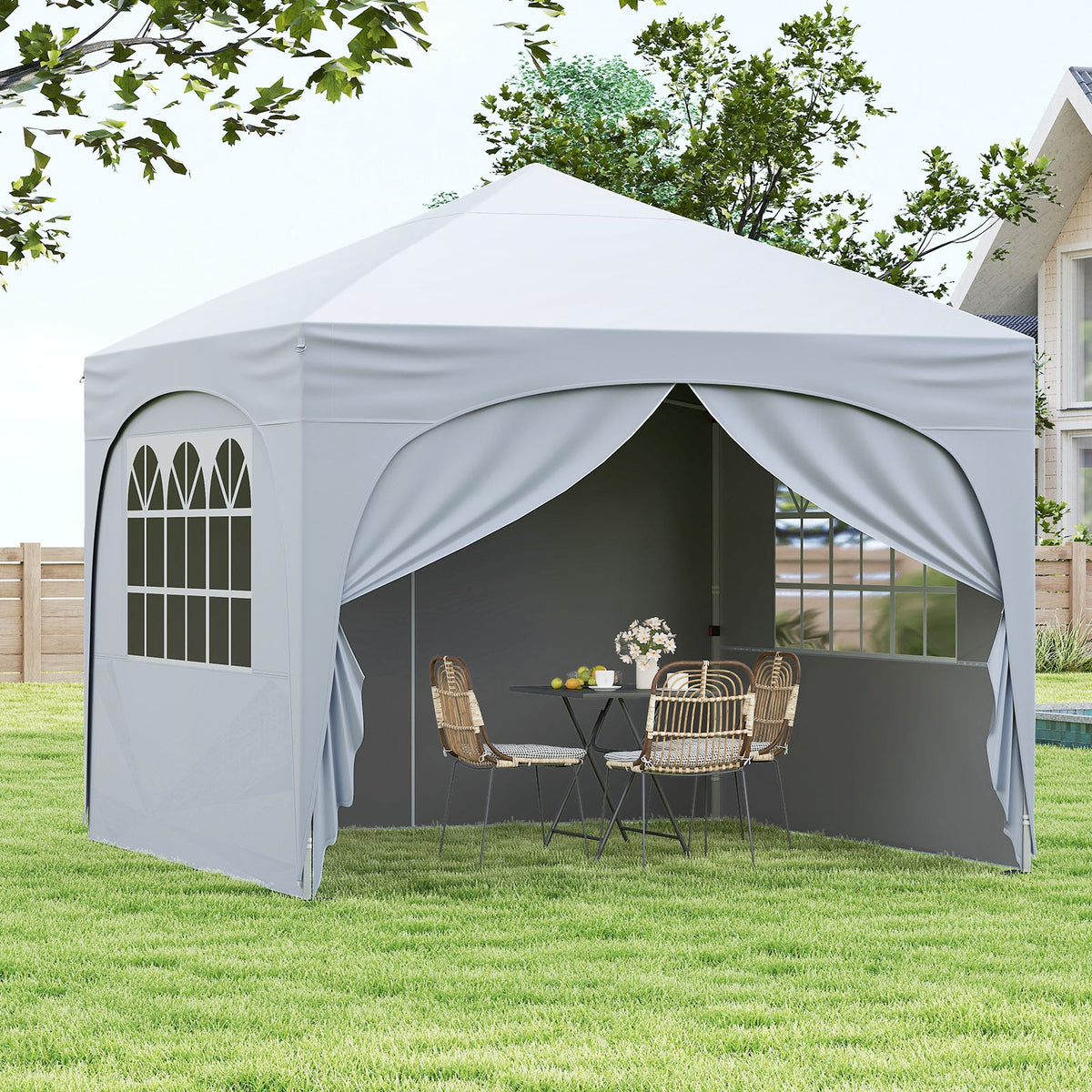 10 X 10 FT Pop Up Canopy Tent, 4 Removable Sidewalls, White Canopies at Gallery Canada