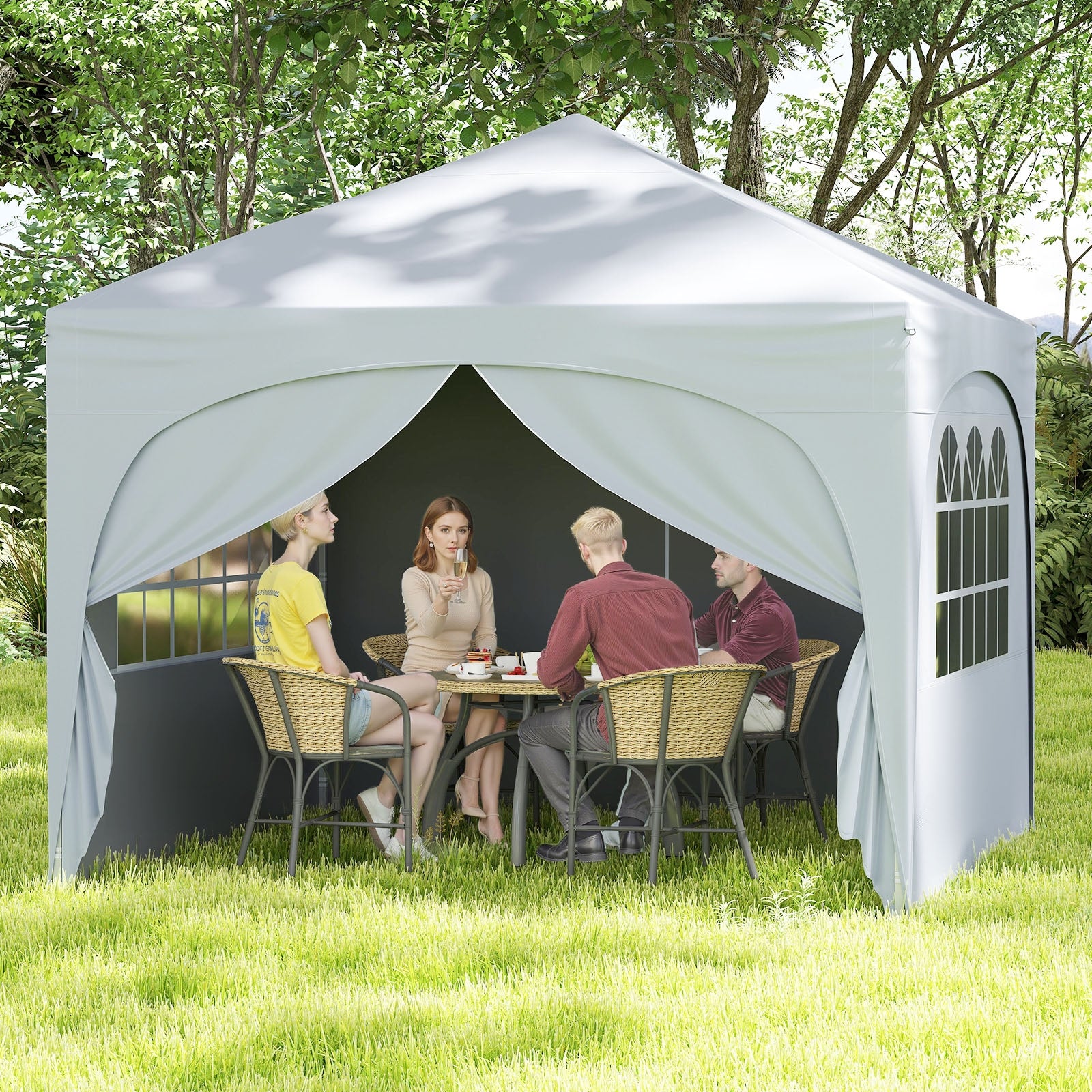 10 X 10 FT Pop Up Canopy Tent, 4 Removable Sidewalls, White Canopies at Gallery Canada