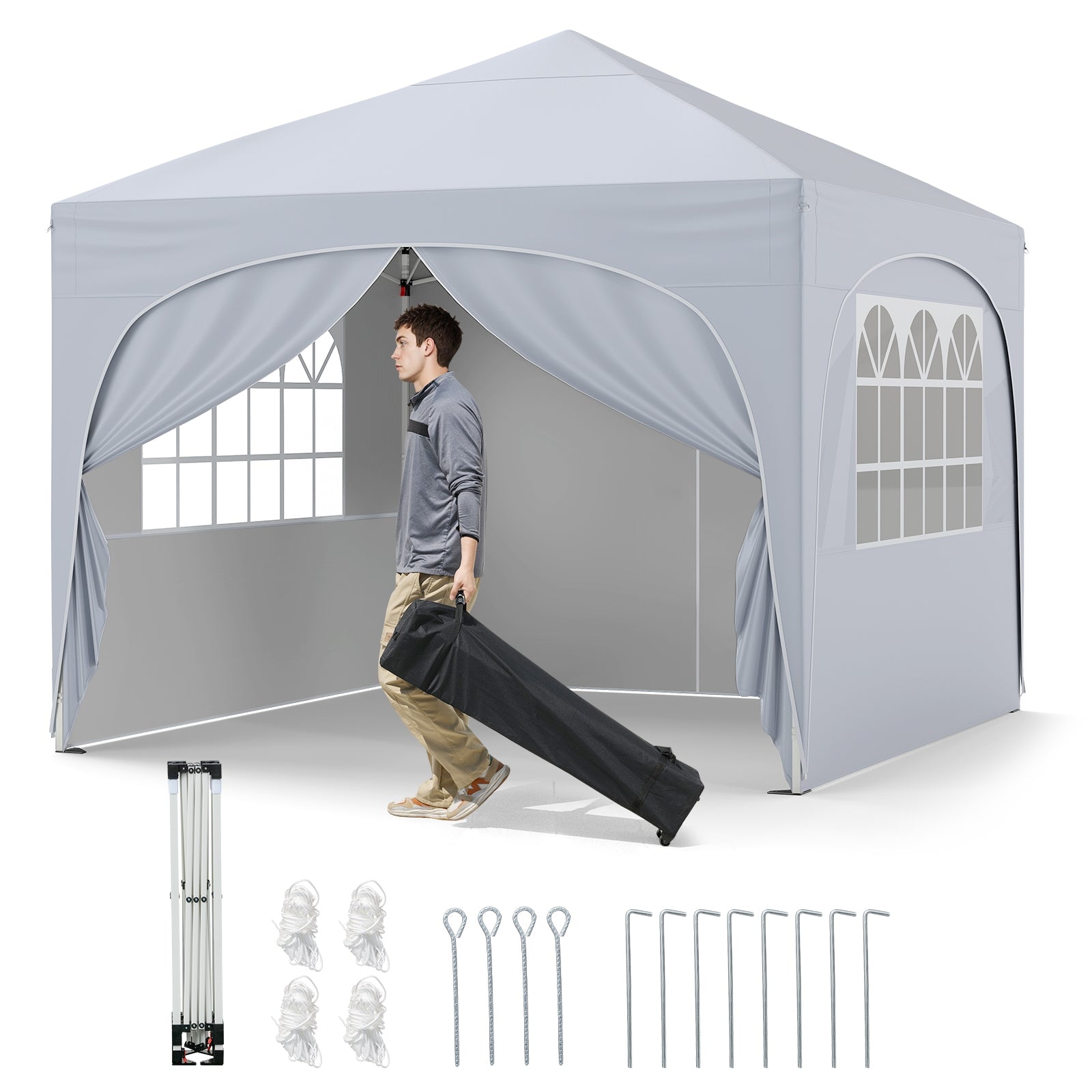 10 X 10 FT Pop Up Canopy Tent, 4 Removable Sidewalls, White Canopies White at Gallery Canada
