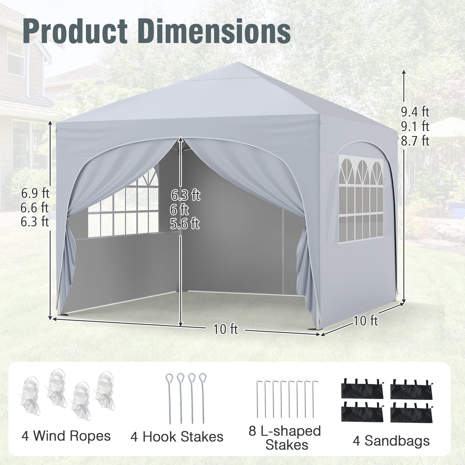 10 X 10 FT Pop Up Canopy Tent, 4 Removable Sidewalls, White Canopies at Gallery Canada