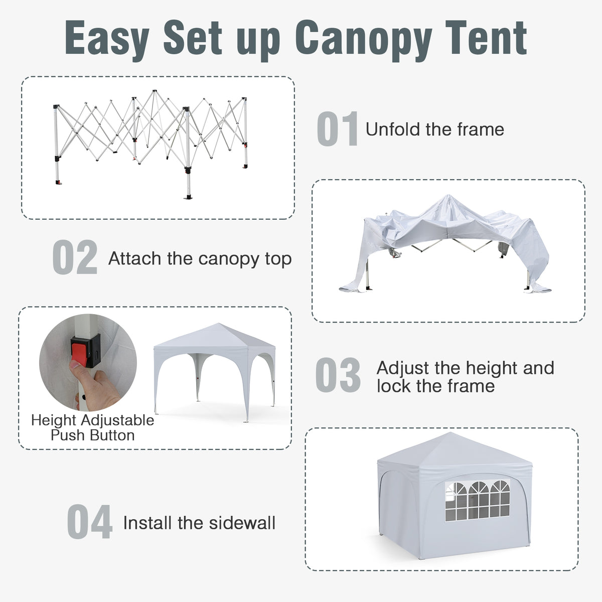 10 X 10 FT Pop Up Canopy Tent, 4 Removable Sidewalls, White Canopies at Gallery Canada