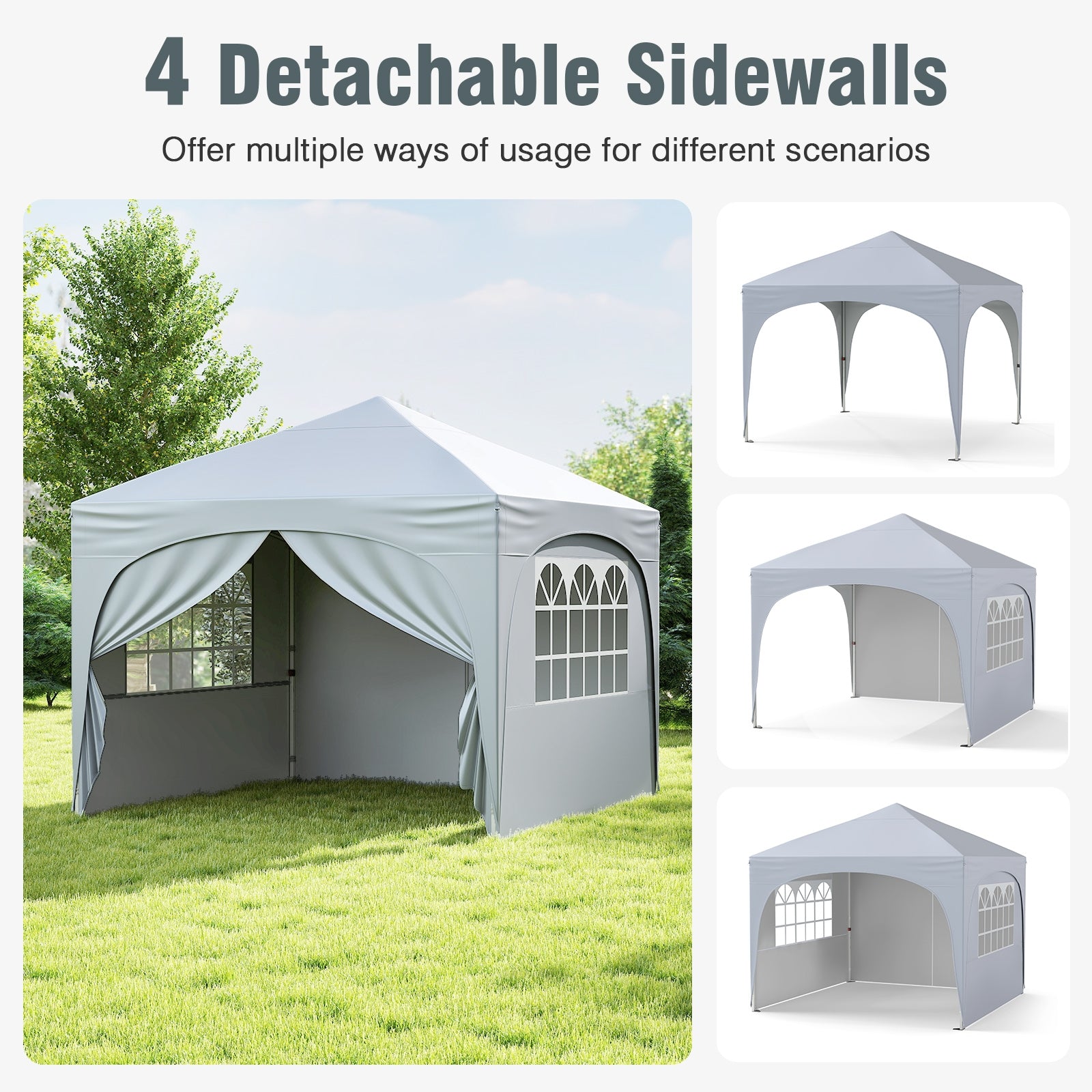 10 X 10 FT Pop Up Canopy Tent, 4 Removable Sidewalls, White Canopies at Gallery Canada