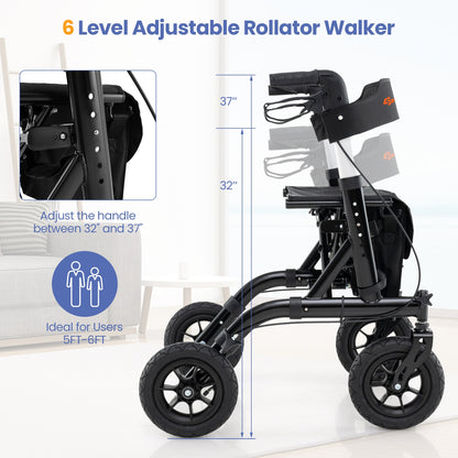Foldable Height Adjustable Rollator Walker With Seat, Black Walkers & Rollators at Gallery Canada