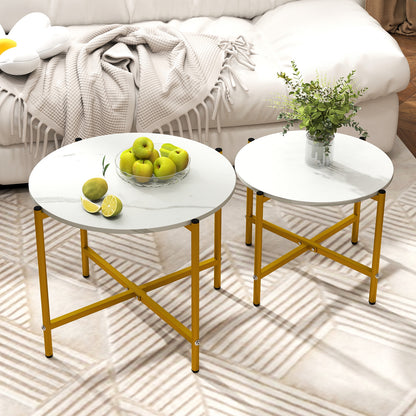 Round Coffee Table Set, Heavy-Duty Metal Frame, White Coffee Tables at Gallery Canada