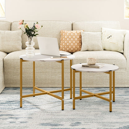 Round Coffee Table Set, Heavy-Duty Metal Frame, White Coffee Tables at Gallery Canada