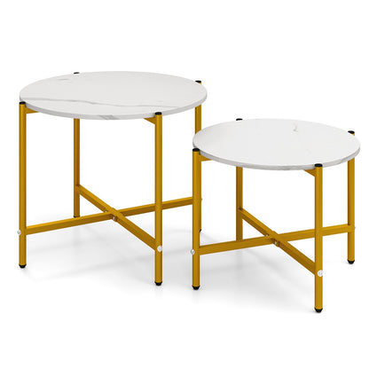 Round Coffee Table Set, Heavy-Duty Metal Frame, White Coffee Tables White at Gallery Canada