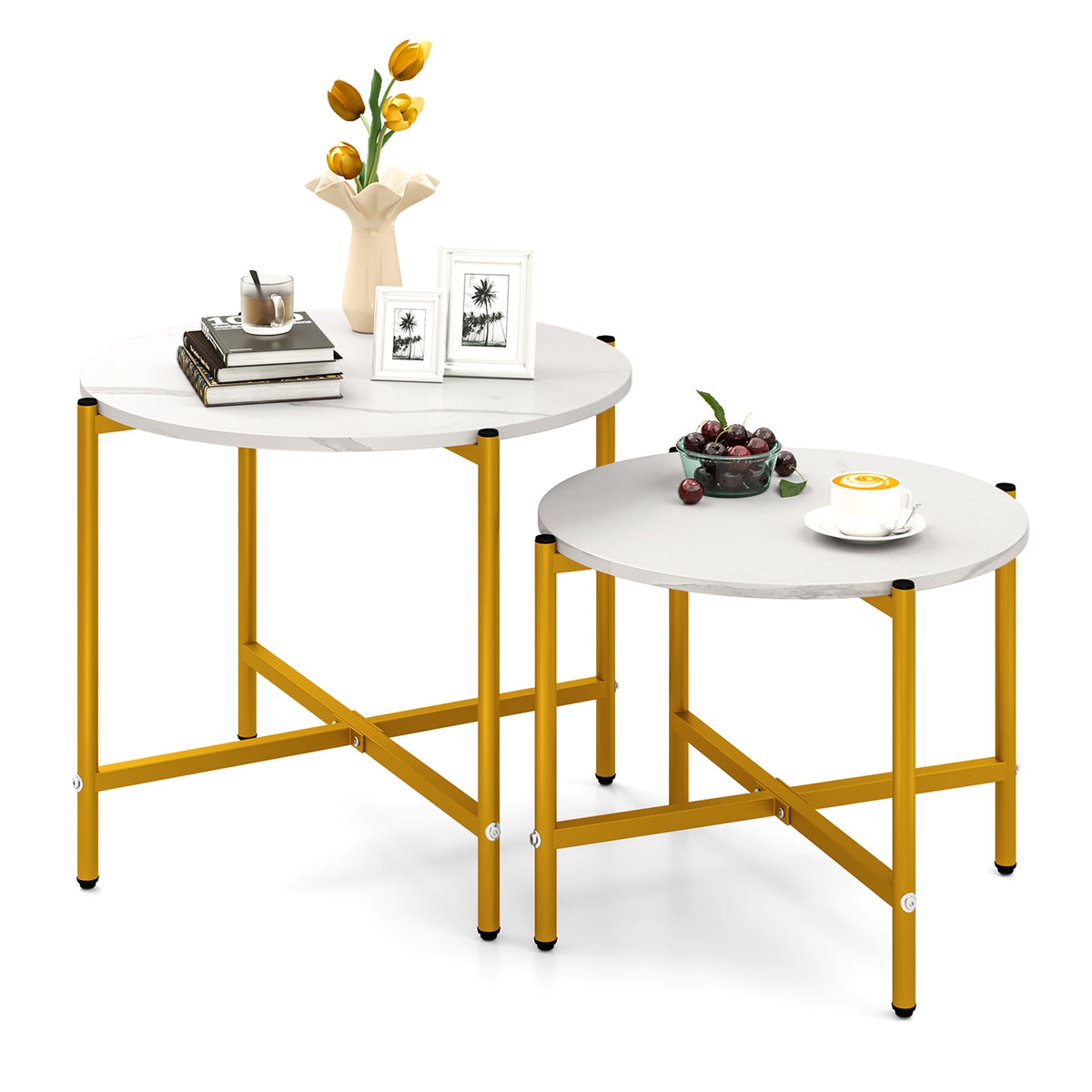 Round Coffee Table Set, Heavy-Duty Metal Frame, White Coffee Tables at Gallery Canada