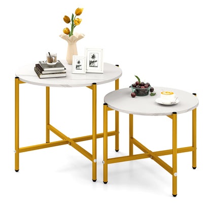 Round Coffee Table Set, Heavy-Duty Metal Frame, White Coffee Tables at Gallery Canada