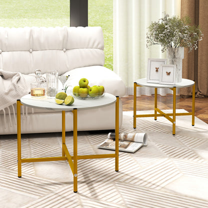 Round Coffee Table Set, Heavy-Duty Metal Frame, White Coffee Tables at Gallery Canada