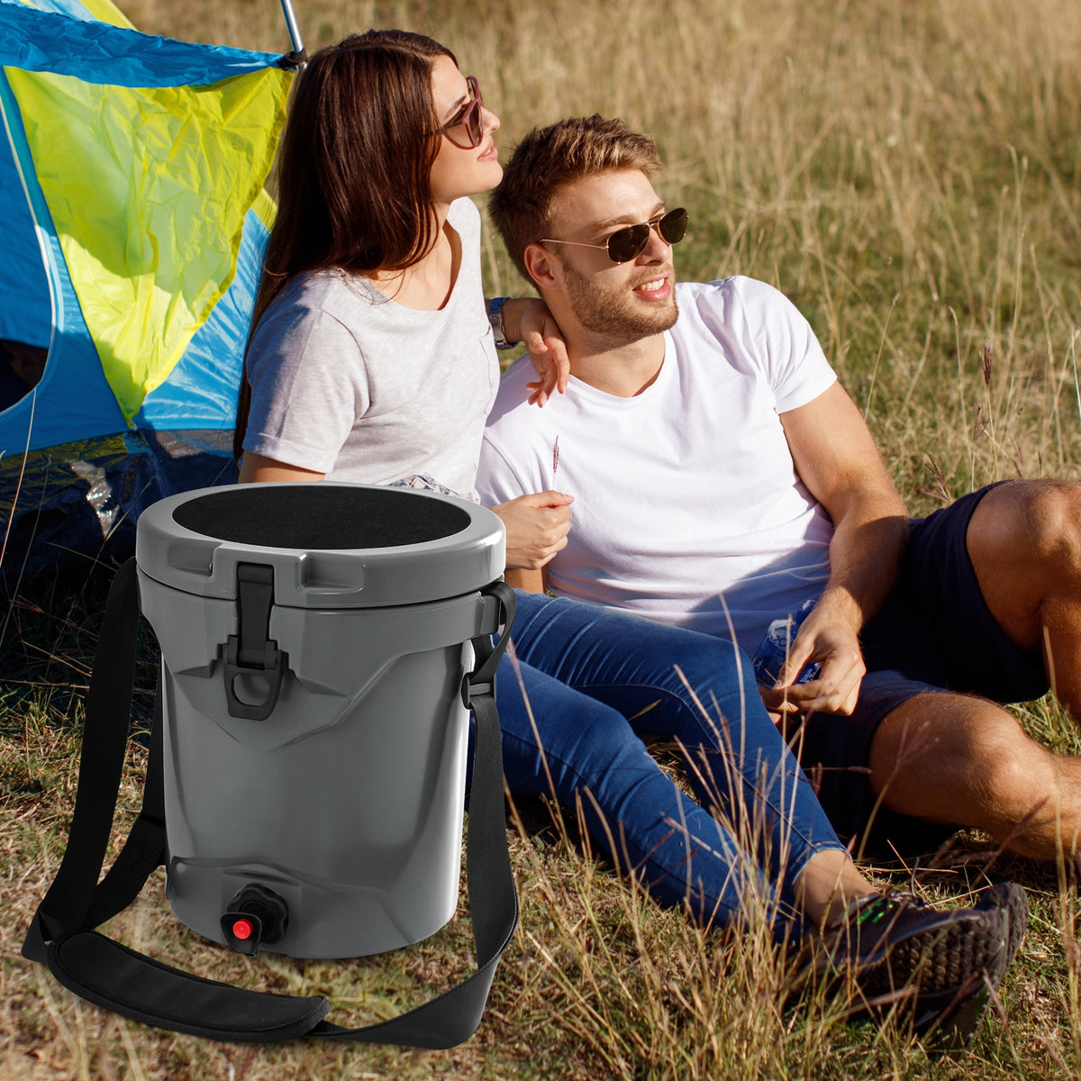 10 QT Insulated Drink Cooler With Spigot, Seat Lid, Adjustable Strap, Gray Coolers at Gallery Canada