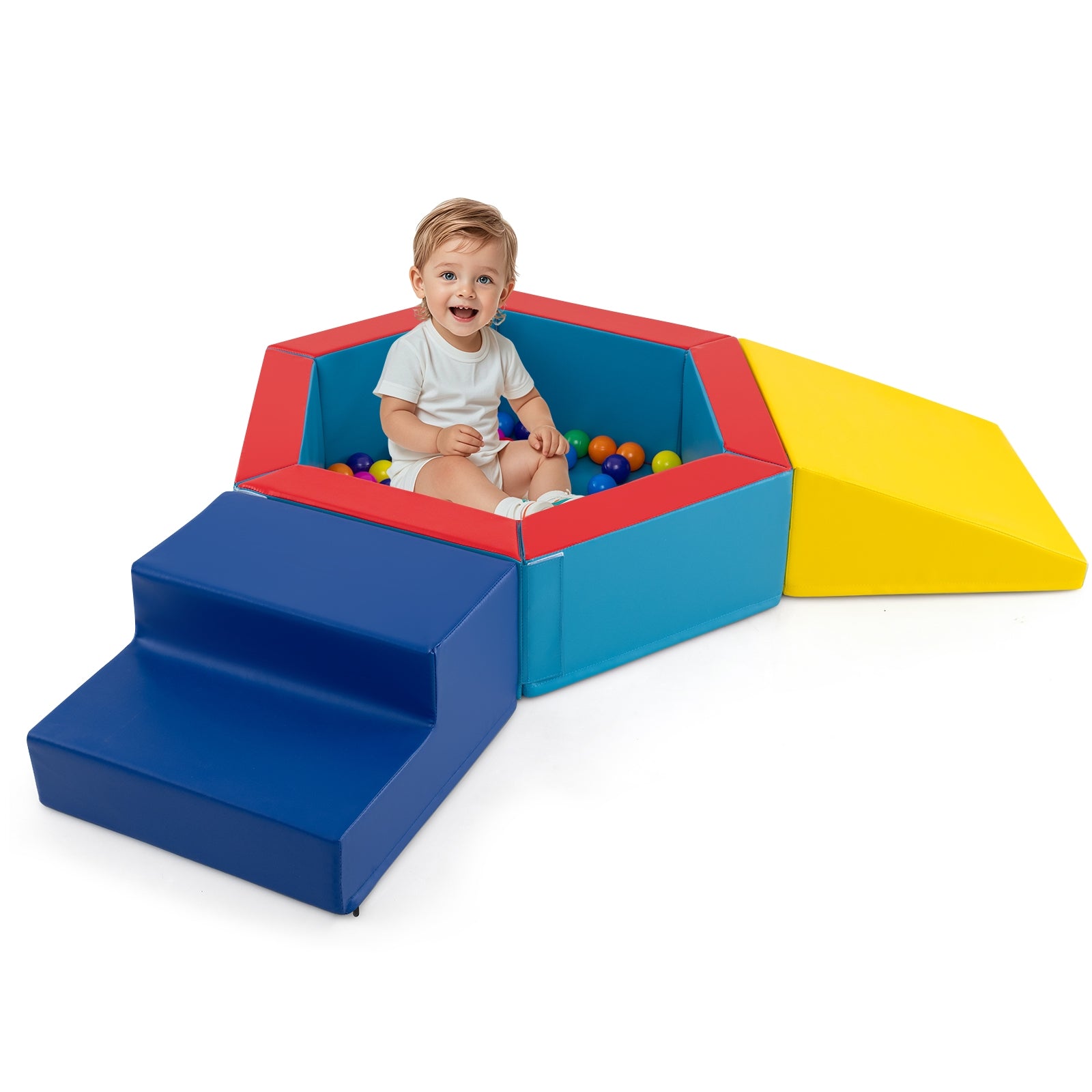 Baby Foam Climbing Blocks, 3-Piece Set With 100 Ocean Balls, Yellow Climbers & Slides Yellow at Gallery Canada