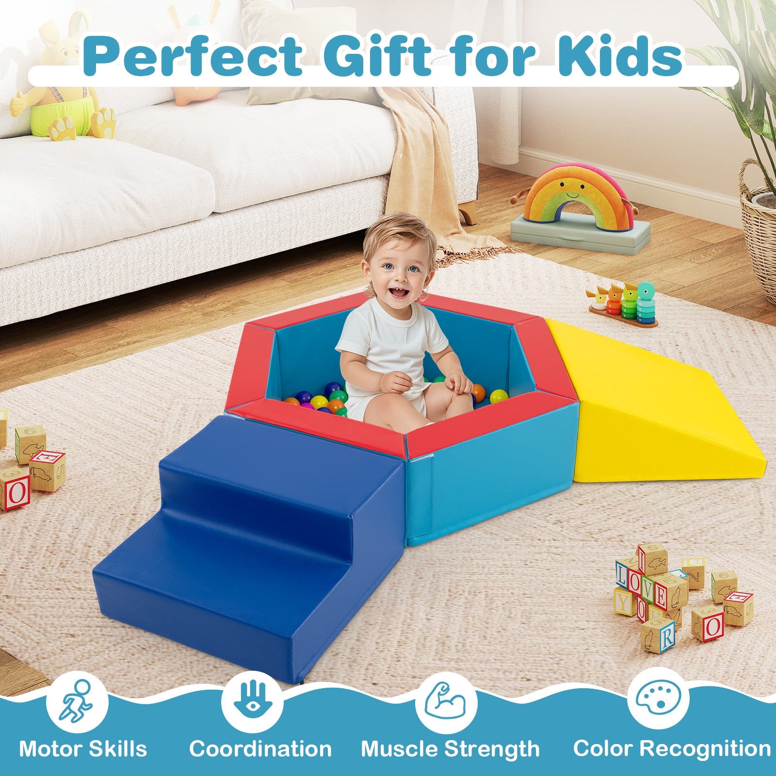 Baby Foam Climbing Blocks, 3-Piece Set With 100 Ocean Balls, Yellow Climbers & Slides at Gallery Canada