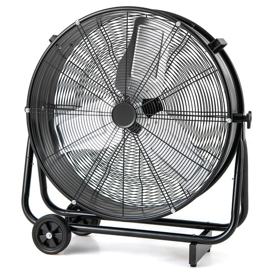 Industrial Drum Fan, 2 Wheels, 360-Degree Adjustable Tilt, Black Fans Black at Gallery Canada