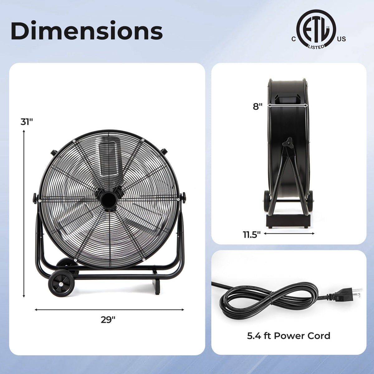 Industrial Drum Fan, 2 Wheels, 360-Degree Adjustable Tilt, Black Fans at Gallery Canada