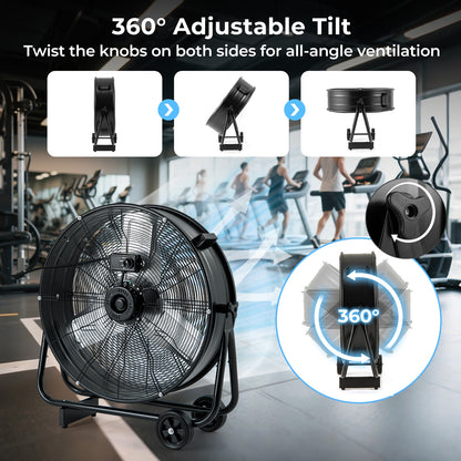 Industrial Drum Fan, 2 Wheels, 360-Degree Adjustable Tilt, Black Fans at Gallery Canada