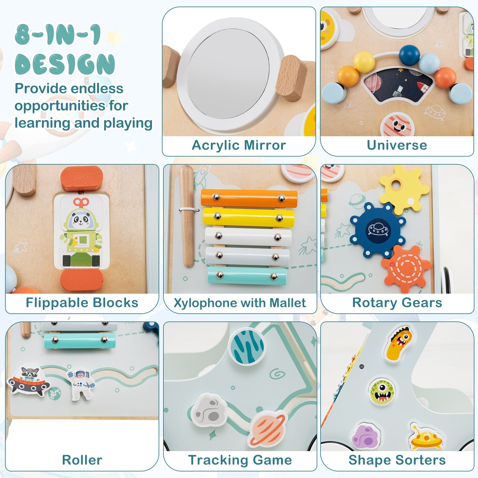 Wooden Baby Walker Push Pull Activity Center, Green Baby Activity at Gallery Canada