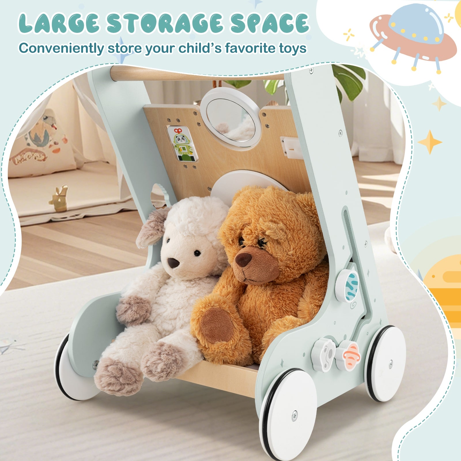 Wooden Baby Walker Push Pull Activity Center, Green Baby Activity at Gallery Canada