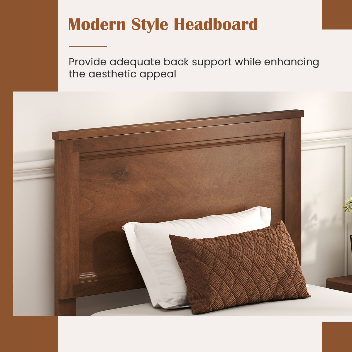 Twin Size Wooden Bed Frame, Headboard, Slat Support, Walnut Simple Bed Frame at Gallery Canada