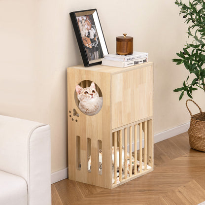 2-Tier Wooden Cat Condo, Indoor Cat House, Removable Cushions, Natural Cat Houses at Gallery Canada