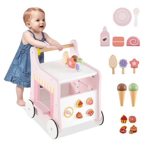 2-In-1 Baby Walker With Storage, Ice Creams, 1+ Years, Pink