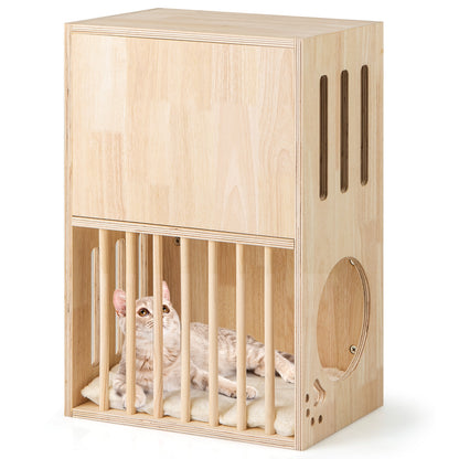 2-Tier Wooden Cat Condo, Indoor Cat House, Removable Cushions, Natural Cat Houses at Gallery Canada