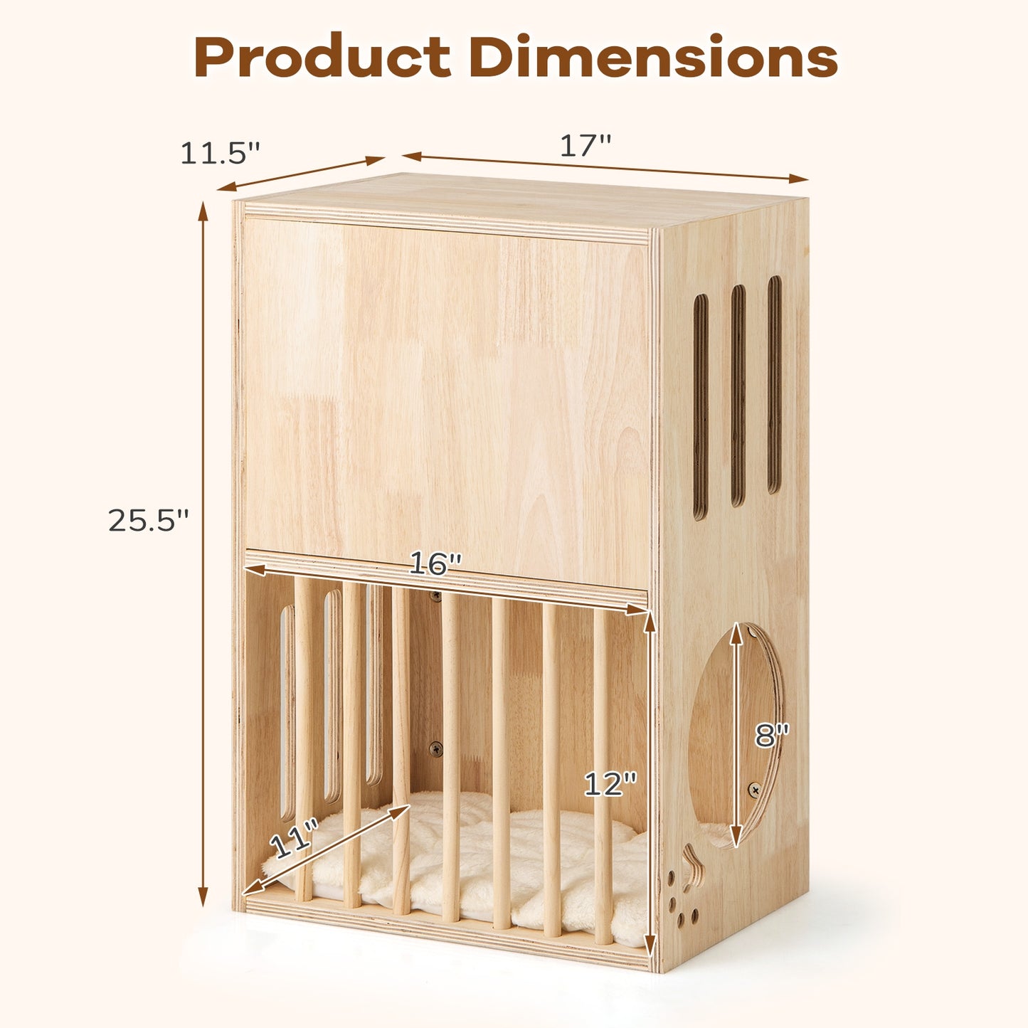 2-Tier Wooden Cat Condo, Indoor Cat House, Removable Cushions, Natural Cat Houses at Gallery Canada
