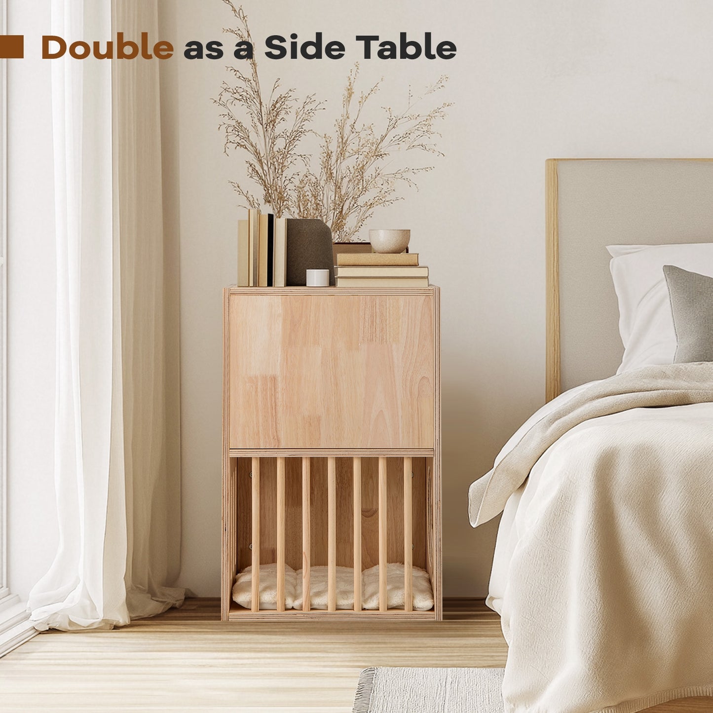 2-Tier Wooden Cat Condo, Indoor Cat House, Removable Cushions, Natural Cat Houses at Gallery Canada