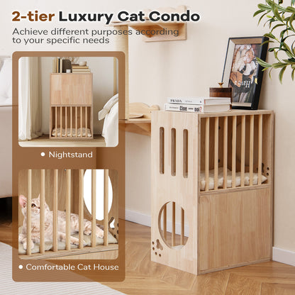 2-Tier Wooden Cat Condo, Indoor Cat House, Removable Cushions, Natural Cat Houses at Gallery Canada