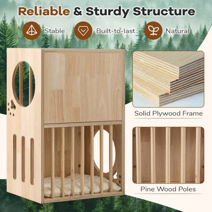 2-Tier Wooden Cat Condo, Indoor Cat House, Removable Cushions, Natural Cat Houses at Gallery Canada